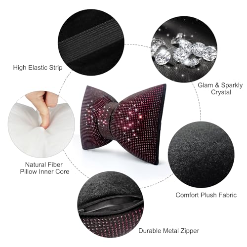 surpassme 2PCS Rhinestone Car Headrest Neck Pillow for Driving with Bling Bling Crystal Bow Pillow Car Accessories for Women (Purple) - color: 2 Purple Pillows