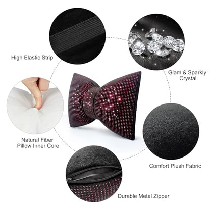 surpassme 2PCS Rhinestone Car Headrest Neck Pillow for Driving with Bling Bling Crystal Bow Pillow Car Accessories for Women (Purple) - color: 2 Purple Pillows