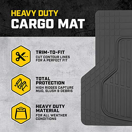 CAT® Large Heavy Duty Rubber Floor Mat & Cargo Trunk Liner for Car, SUV, Van, Sedan, Truck – Trim-to-Fit, All-Weather Deep Dish Ridges for Dirt Protection, Front and Rear Mats Black - style: DuraShield Cargo Combo