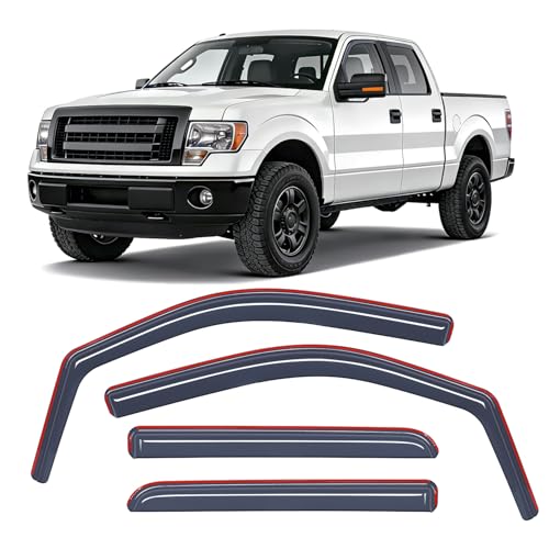 Nilight in Channel Window Visors for Ford F150 2009-2014 Crew Cab, Smoke Rain Guards, Clip-On Installation, Wind Deflectors for Sun Rain Ventilation-4PCS - color: Ford F150 2009-2014 Crew Cab