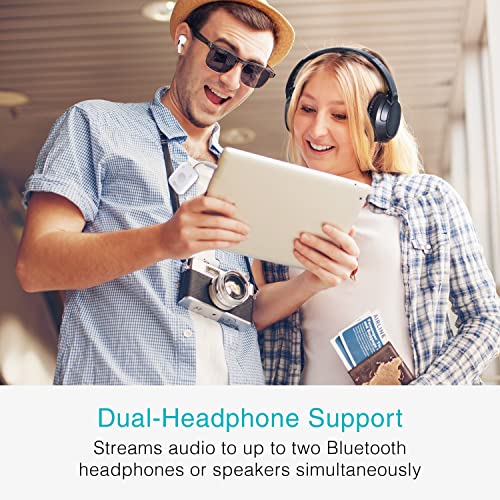 MEE audio Connect Air (2 PACK) in-Flight Bluetooth Wireless Audio Transmitter Adapter for up to 2 AirPods/Other Headphones; Works with All 3.5mm Aux Jacks on Airplanes, Gym, TVs, & Gaming, Black&White - color: 2PK Black+White, style: Connect Air