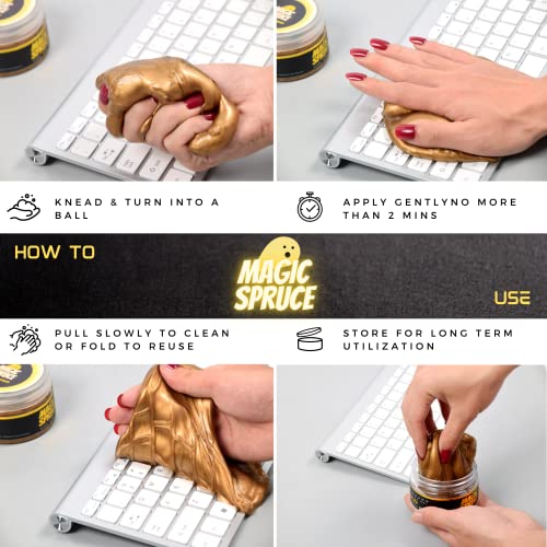 Magic Spruce Car Cleaning Gel Kit with Non Sticky Luxury Gold Car Cleaning Putty Reusable Universal Detailing Kit, Rose Scented Laptop Keyboard Cleaning Gel in Containers - color: Luxury Gold