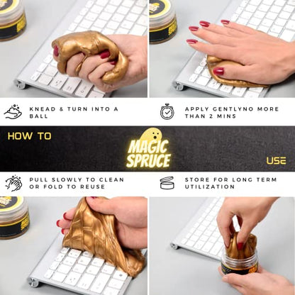 Magic Spruce Car Cleaning Gel Kit with Non Sticky Luxury Gold Car Cleaning Putty Reusable Universal Detailing Kit, Rose Scented Laptop Keyboard Cleaning Gel in Containers - color: Luxury Gold