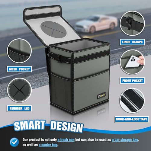 K KNODEL Car Trash Can, Waterproof Garbage Can, Trash Bag with Lid, Leak-Proof Car Bin, Trash Hanging Bag for SUV (Large, Gray) - color: Gray, size: Large