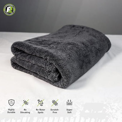 ExoForma Mega Car Drying Towel - Holds Up to 9 lbs, No Streaks, Scratches, or Water Spots | 1200 GSM Microfiber Double Twist Pile & Edgeless Design, 1 Quick & Effortless Dry, 2 Pack - 24” x 36” - size: Pack of 2