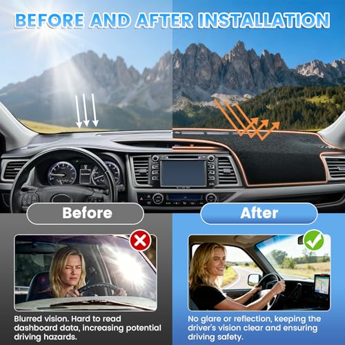 KUST Black Dash Cover Compatible with Toyota Highlander 2014-2019 Dashboard Cover Accessories for Highlander Non-Slip Polyester Dashboard Mat Custom Fit Center Console Sunshield Protector No Glare - size: Highlander 14-19(Black)