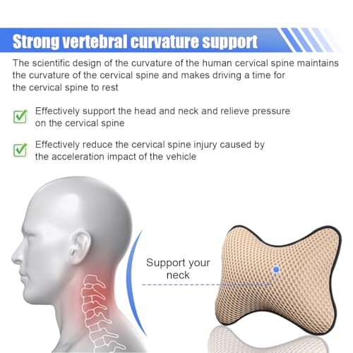 ZIMISI 2PCS Car Headrest Pillow, Breathable Leather Car Neck Pillow, Soft Cloud Silk Cotton Neck Support Relief Cushion, Comfortable Automotive Seat Head Rest Pad for Driving Fatigue Relief (Beige) - color: Beige