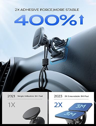 LISEN Magnetic Car Phone Mount for iPhone and Android with 6 Magnets and Adjustable Arch Design, Black