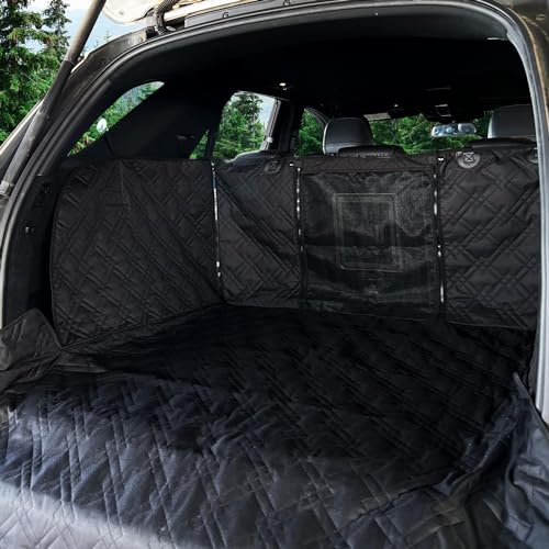Bulldogology Cargo Mesh SUV Cargo Liner for Dogs – Waterproof Heavy Duty Pet Trunk Protector, 55″ x 106″ with Mesh Window & 60/40 Split Fit (XL, Black) - color: Mesh Black, size: XL