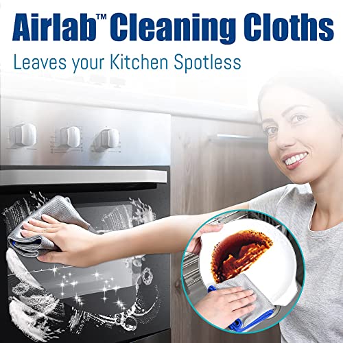 Airlab Streak Free Miracle Cleaning Cloth Easy Clean Pack of 8-12" x 16" Microfiber Dish Cloths Glass Polishing Lint Free for Kitchen Mirrors Wine Car - color: Sliver, Pack of 8