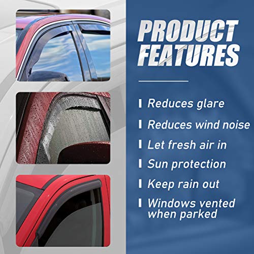 Auto Dynasty Replacement for Dodge Dakota 2pcs in-Channel Window Vent Visor Deflector Rain Guard (Dark Smoke) - size: 97-04 Dodge Dakota