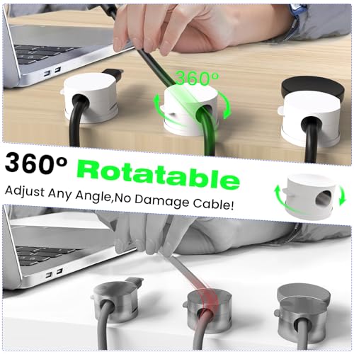 Sinoacc Magnetic Cable Clips Cord Organizer 10 Pack 360° Adhesive Phone Cord Holder for Desk, Nightstand, Car, Home, Office Cable Management Accessories-White