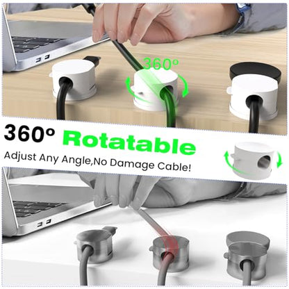 Sinoacc Magnetic Cable Clips Cord Organizer 10 Pack 360° Adhesive Phone Cord Holder for Desk, Nightstand, Car, Home, Office Cable Management Accessories-White