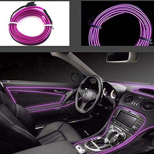 ABALDI Car Interior Lights El Wire Flexible Neon Rope Glowing Strobing Electroluminescent for Car Decorations (5m/16ft,Purple) - color: Purple, size: 5m