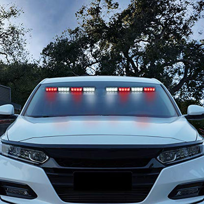 ASPL 32LED Visor Lights 26 Flash Patterns Windshield Emergency Hazard Warning Strobe Beacon Split Mount Deck Dash Lamp With Extend Bracket (Red/White/Red/White) - color: Red/White/Red/White