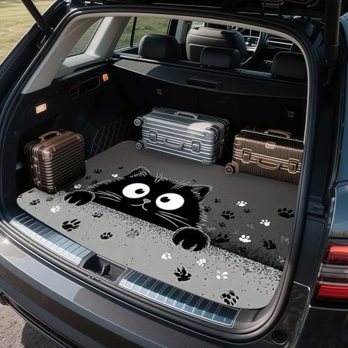 Universal Car Trunk Mat 29" x 39", Black Cat Paw Print All Weather Trunk Protection Cargo Liner, Durable Cargo Mat Rear Trunk Liner, Stylish Vehicle Interior Accessories Suitable for Most Car Models - color: Black Cat Paw Print