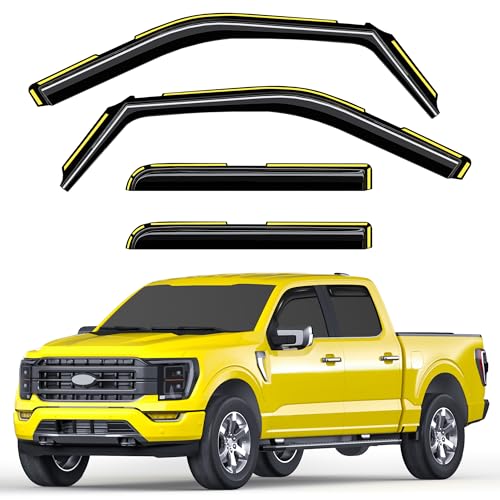 in-Channel Window Rain Guards Fit for Ford F150 2021-2026 SuperCrew Rain Guard Side Window Visor Durable Window Deflectors Truck Vent Visors Vent Shades Car Accessories - 4 pcs - size: For 2021-2026 Ford F150 SuperCrew