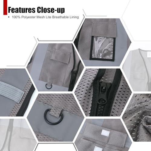Safety Vest for Men Women Hi Vis Vest with Pockets Mesh High Visibility Vests Meets ANSI/ISEA Standards - color: 20-grey, size: Medium