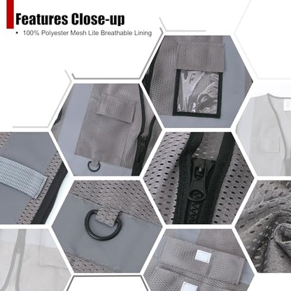 Safety Vest for Men Women Hi Vis Vest with Pockets Mesh High Visibility Vests Meets ANSI/ISEA Standards - color: 20-grey, size: Medium