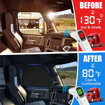Side Window Sun Shade for Freightliner Cascadia 2018-2026, Custom Fit 210T Reflective Sunshade for Semi Truck, 6-Layer Heat Insulation Privacy Protector, Block 99% UV Rays, 2PCS - size: Freightliner Cascadia 2018-2026
