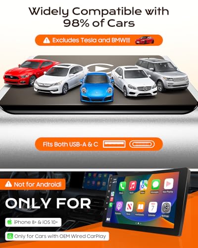 Houflody Wireless CarPlay Adapter for Apple iPhone iOS 10+, (2026 Upgrade) Mini Aluminium CarPlay Adapter Converts Wired to Wireless, Plug & Play, Auto Connect Fast and Stable, with USB-C, Silver - color: Silver