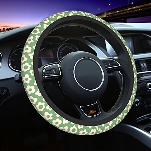 Vintage Groovy Flowers Steering Wheel Cover Cute Universal 15 Inch Car Accessories Protector for Women - color: Vintage Groovy Flowers