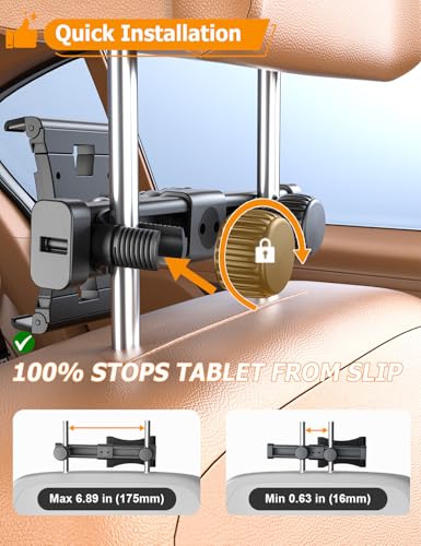 OHLPRO Tablet Holder for Car Headrest,360°Adjustable Clip Arm Tablet Mount for Car Backseat,Gifts Road Trip Essentials for Kids,Fits for 5-13" Device Like iPad Pro, Air, Mini, Galaxy, Fire - style: Clip Adjustable Arm