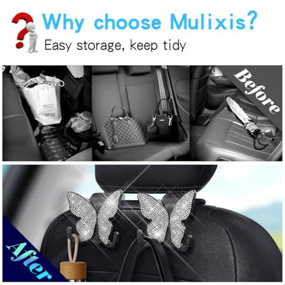 2 Pack Butterfly Bling Car Seat Headrest Hooks for Purses and Bags Aesthetic Design Car Hooks Rhinestones Hanger for Car Back Seat Organizer Storage Hook Bling Black Car Accessories for Women