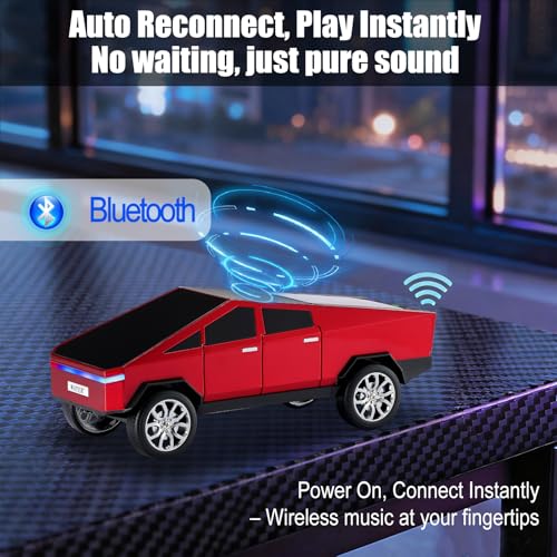 Futuristic Truck Bluetooth Replica Speaker with LED Display Screen – Portable Future-Style Audio with TWS Link, FM Radio, LED Lighting and Built-in Mic, For Every Technology and Truck Lover (Red) - color: Red