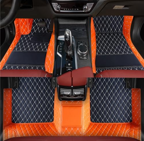 Custom Personalized Floor Mats for Cars，Luxury Full Coverage All Weather Car Floor Mats，Anti-Slip Leather Car Mat Set ，Custom Floor Mats for 99% of Cars, Trucks & SUVs (3D Orange and Black) - color: 3D orange and black