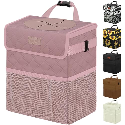 Vankor Car Trash Can Cute Trash Bag Bin Hanging Waterproof Automotive Garbage Cans Leak Proof Vehicle Trash Can Diamond Pattern-Pink - color: Quilted-Pink, size: 2.2 Gallons