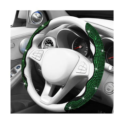 Bling Car Steering Wheel Cover, Rhinestones Non-Slip 15 Inches Vehicle Wheel Cover, Diamond Sparkling Steering Protector for Women Girls, Universal Automotive Accessories (Green) - color: Green