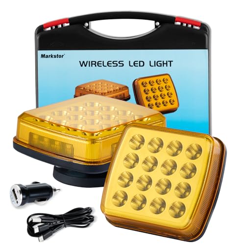 Wireless LED Road Flares for Emergency,Rechargeable Safety Flashing Lights for Vehicles,Portable Strobe Light Magnetic Emergency Strobe Light Kit for Trucks (Amber) (Amber) - color: Amber