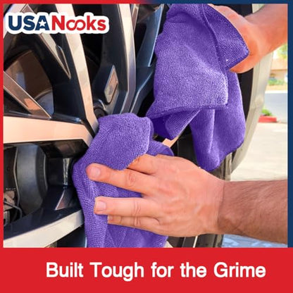 USANOOKS Microfiber Cleaning Cloth - Purple - 12Pcs (12.5x12.5 inch) High Performance - 1200 Washes, Ultra Absorbent Car Towel Traps Grime & Liquid for Streak-Free Mirror Shine - Car Washing Cloth