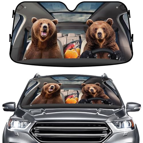 GENANY Bear Couple Funny Windshield Sun Shade for Car SUV Truck (55x30 Inches),Sun Shade Windshield, Shades for Windows, Protector Blocks UV, Spring Car Decor - color: Bear Couple, size: Size S