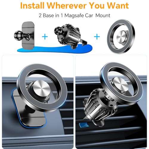 Kaistyle Phone Holders for Your Car with Metal Hook [Upgraded Strongest Magnet] Car Phone Holder for Magsafe,Air Vent Cell Phone Stand Car Mount,Magnetic Phone Mount for iPhone17 Pro Max 16 15