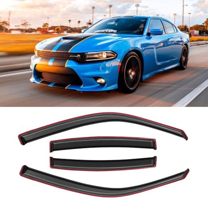 in-Channel Window Rain Guards for 2011-2023 Dodge Charger, Window Visor Guard Vent Wind Shade Deflector Rain Shield Protector Sun Visor 2012 2013 2014 2015 2016 2017 2018 2019 2020 2021, 4PCS - size: 11-23 Charger in-Channel