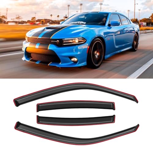 in-Channel Window Rain Guards for 2011-2023 Dodge Charger, Window Visor Guard Vent Wind Shade Deflector Rain Shield Protector Sun Visor 2012 2013 2014 2015 2016 2017 2018 2019 2020 2021, 4PCS - size: 11-23 Charger in-Channel