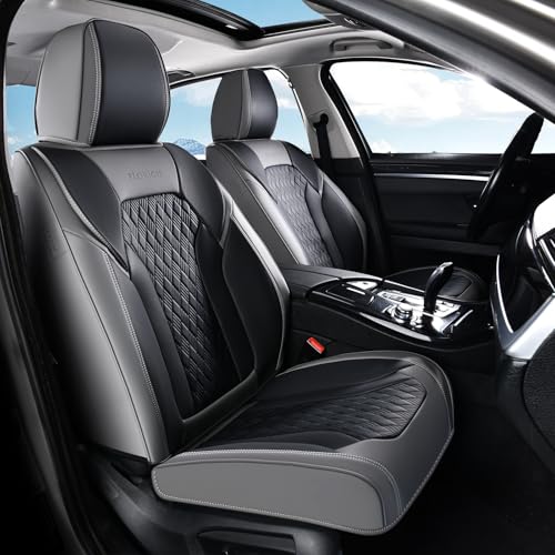 FLORICH Seat Covers, Car Seat Covers Front Seats, Luxury Nappa Leather Seat Covers, Breathable and Waterproof Car Seat Protector 2 Seat, Automotive Seat Covers Universal for Most Cars-Gray&Black - color: Gray&Black, size: FrontPair