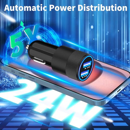 [Apple MFi Certified] iPhone Fast Car Charger, Braveridge 2Pack 4.8A Dual USB Car Power Cigarette Lighter USB Car Carplay Charger with Lightning Braided Cable for iPhone 14 13 12 11 Pro XS XR X 8 iPad - color: Carbon Black