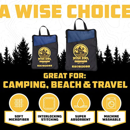 Wise Owl Outfitters Microfiber Camping Towel - Quick Dry Towel for Travel, Backpacking, Hiking, Beach, Gym & Yoga - Compact, Fast Drying & Lightweight - color: Royal Blue, size: X-Large (30x60) + Washcloth (12x24)