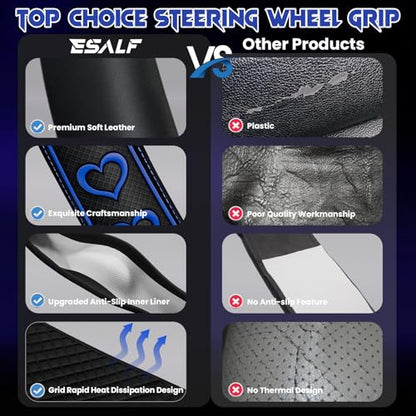 Ventilated Heart-Shaped Steering Wheel Cover with Anti-Slip Leather Grip. Compatible with Ford, Toyota, Honda, Nissan, and Chevrolet Vehicles for 14.5-15.2 inch Round Steering Wheels. - color: Love Blue