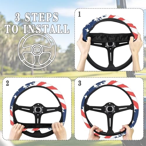 Patriotic Golf Cart Steering Wheel Cover Golf Cart Accessories Fit 13-14 Inch Anti-Slip Car Steering Wheel Cover Odorless Breathable Wrap Cover Sweat Absorption - color: Patriotic