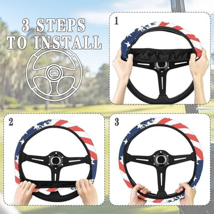 Patriotic Golf Cart Steering Wheel Cover Golf Cart Accessories Fit 13-14 Inch Anti-Slip Car Steering Wheel Cover Odorless Breathable Wrap Cover Sweat Absorption - color: Patriotic