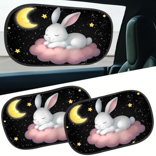 GENANY 2pcs Sleeping Rabbit Window Sun Shade for Sedan SUV Truck (21x14 Inches), Sun Shades for Side Window, Accessories for Kids, Baby Window Shades, Spring Car Decor - color: Sleeping Rabbit