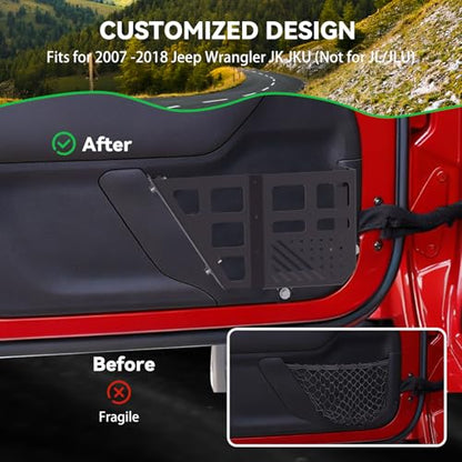 MusixiA Upgraded Metal Front Door Storage Box Pockets,Door Organizer Molle Panels for 2007-2018 Jeep Wrangler JK JKU 2/4 Door, Adjustable Side Insert Organizer 2PCS