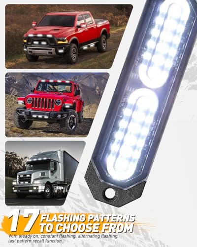 HLauto 1200T Emergency Strobe Grille Lights: 8pcs 12 LED Sync Feature Safety Warning Flashing Light, Ultra Slim Surface Mount Hazard Caution Light for Trucks, Vehicles, Car, ATV, UTV (White) - color: White