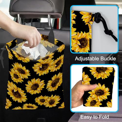 Car Trash Bag Sunflower Car Garbage Bag Hanging Car Trash Can for Back Seat with Drawstring - color: Sunflower
