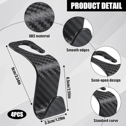 4 PCS Car Seat Hooks Set,Universal Car Headrest Hooks for Bags Purses Groceries, Back Seat Organizer Hanger,Black Pattern Design - color: Black Pattern Design