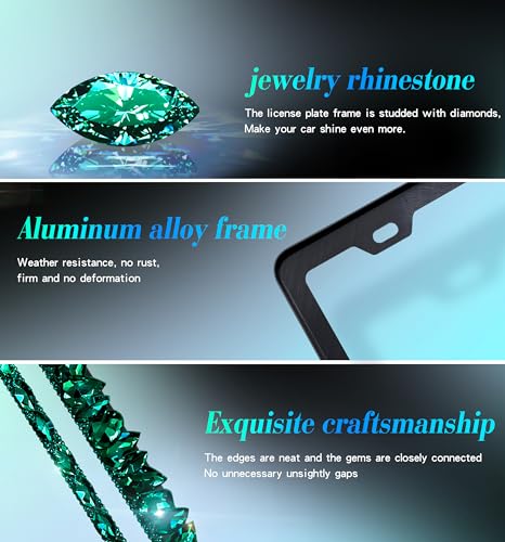 Green Rhinestone License Plate Frames Sparkly Glitter Bedazzled License Plate Frame Bling License Plate Holder Cover - High End Gift Box Packaging Bling Car Accessories for Women - color: CPJ-03-green 1pack